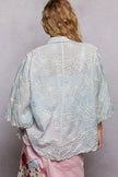 Half-sleeve floral embroidered shirt with scalloped edge