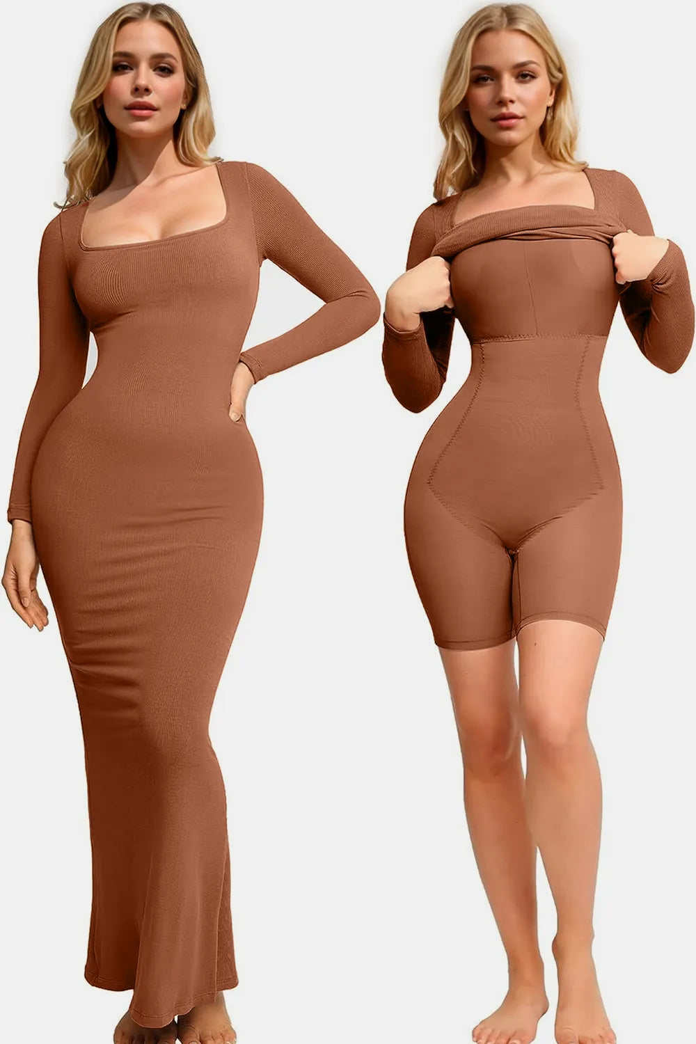 Square neck built-in shapewear midi dress in modal fabric