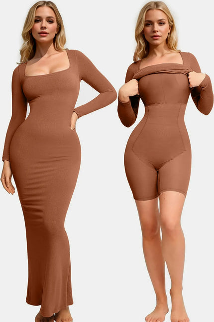 Square neck built-in shapewear midi dress in modal fabric
