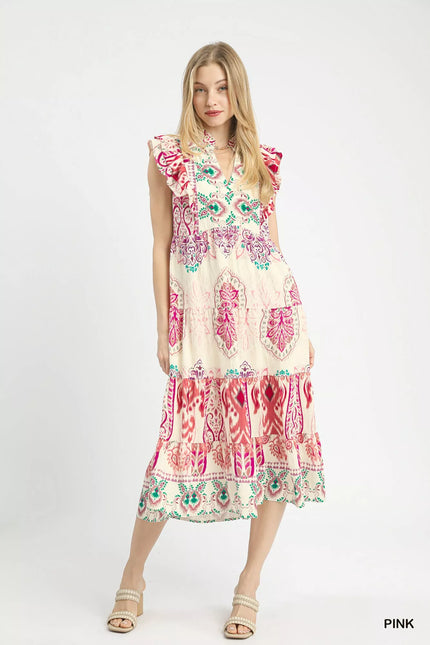 Boho dress featuring ruffle detailing and tiered silhouette