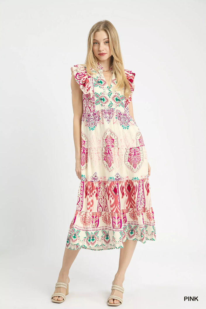 Boho dress featuring ruffle detailing and tiered silhouette