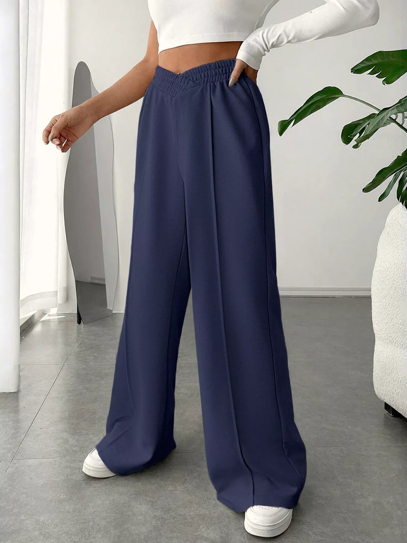 Relaxed fit wide leg pants with elastic waist