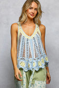 Crochet tank top featuring openwork stripe pattern and scalloped edge