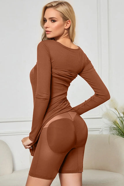 Close-up of stretchy lined shapewear dress front view