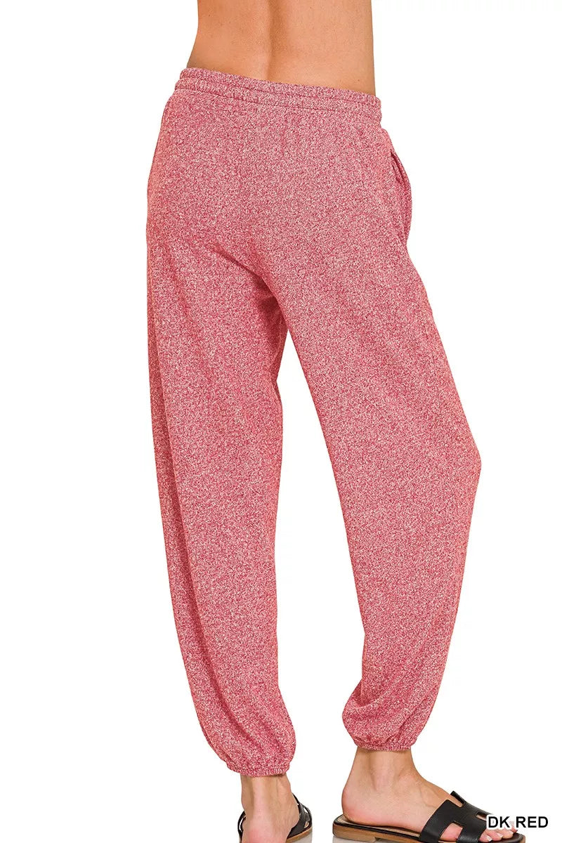 Relaxed-fit joggers in deep red showcasing relaxed silhouette