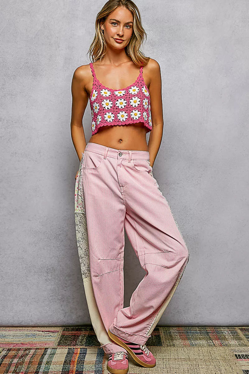 Lightweight crochet cami featuring delicate floral lace pattern