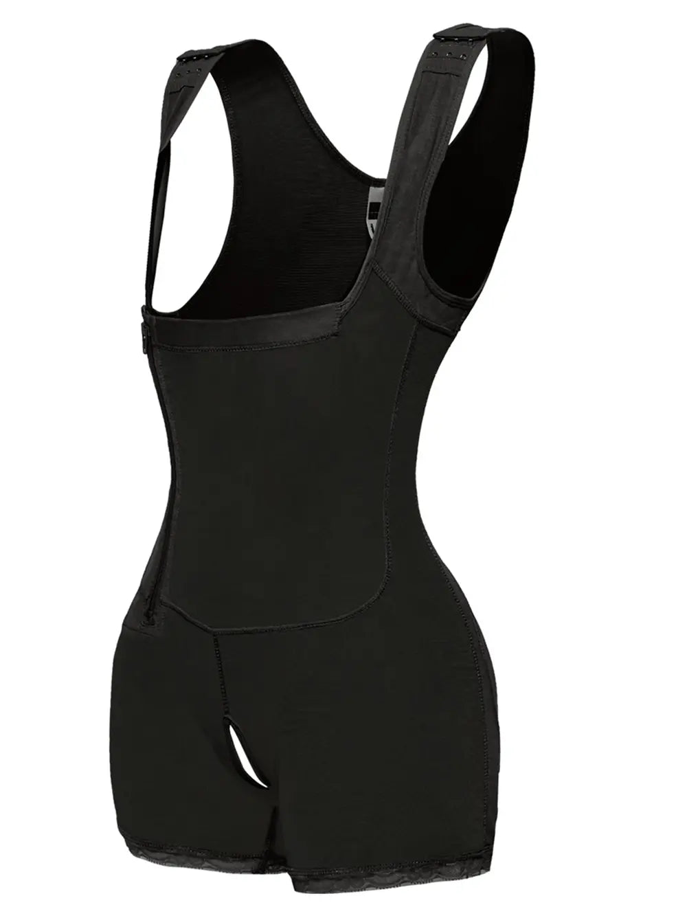 Woman modeling black shaper emphasizing smooth hip contour