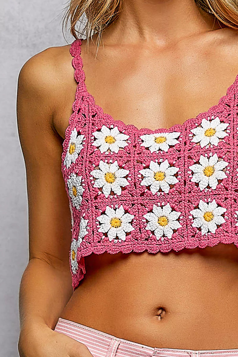 Cropped floral lace cami showcasing intricate handmade design