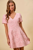 Floral jacquard fit-and-flare dress showcasing cinched waist design