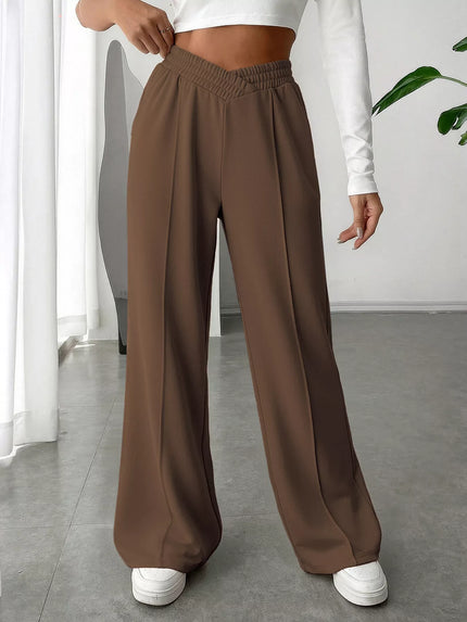 High waist wide leg pants in relaxed fit with elastic waistband