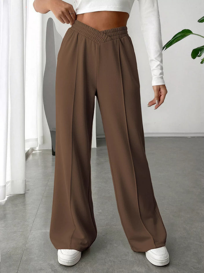 High waist wide leg pants in relaxed fit with elastic waistband