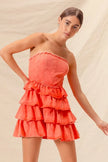 Layered ruffle design on fitted mini dress