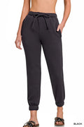 Charcoal black fleece joggers with drawstring waist