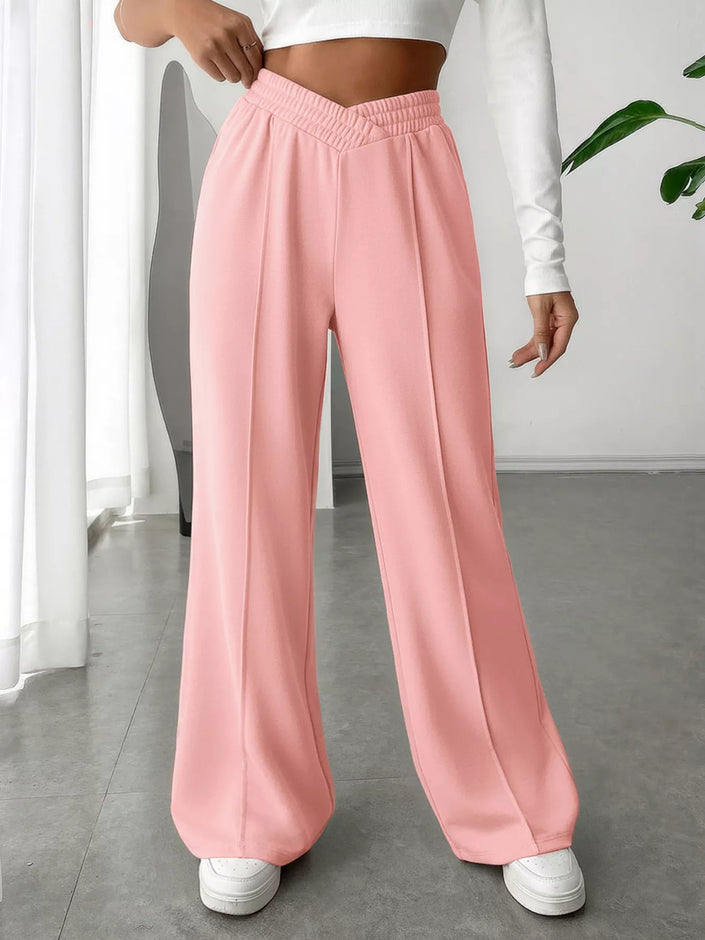 High waist pants in wide leg style with stretch fabric