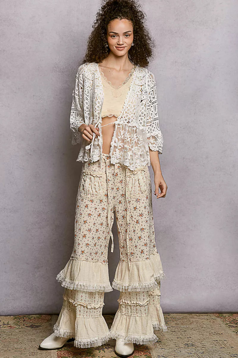 Tassel-trimmed lace cardigan in ivory hue