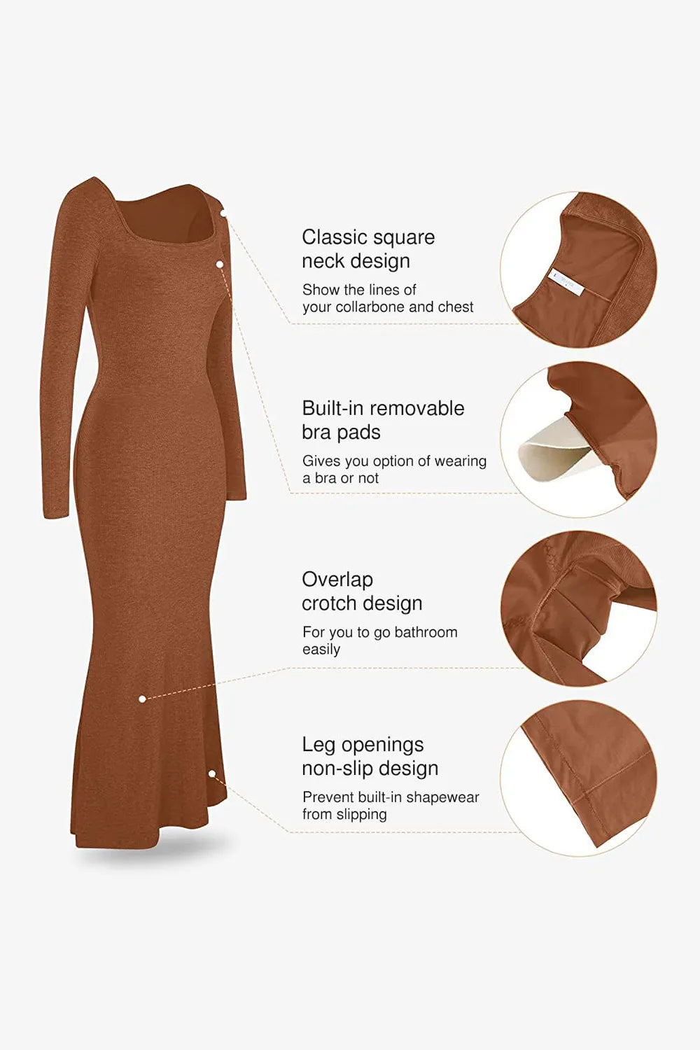 Side profile of contouring shapewear midi dress