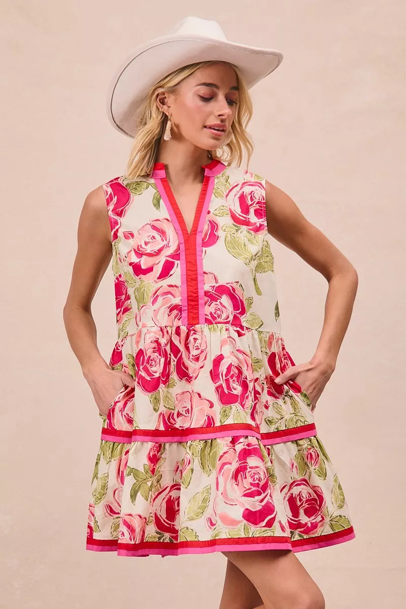 Flowery print on lightweight sleeveless mini dress