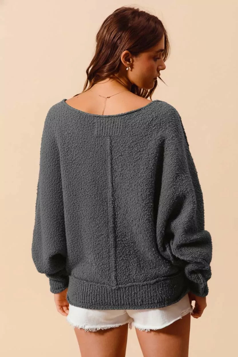 Charcoal grey boucle sweater in relaxed slouchy fit