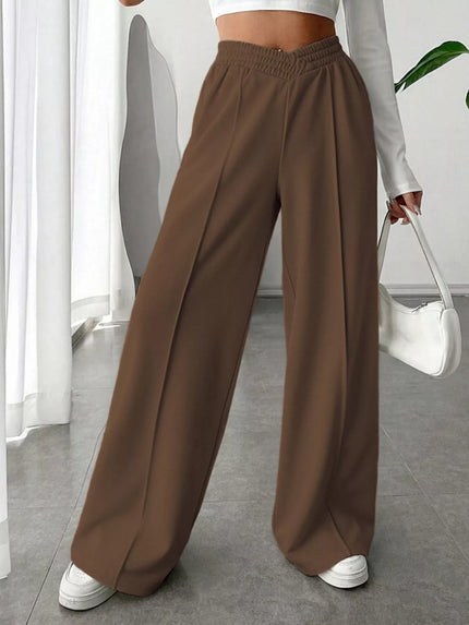 Wide leg pants styled casually with slight stretch fabric