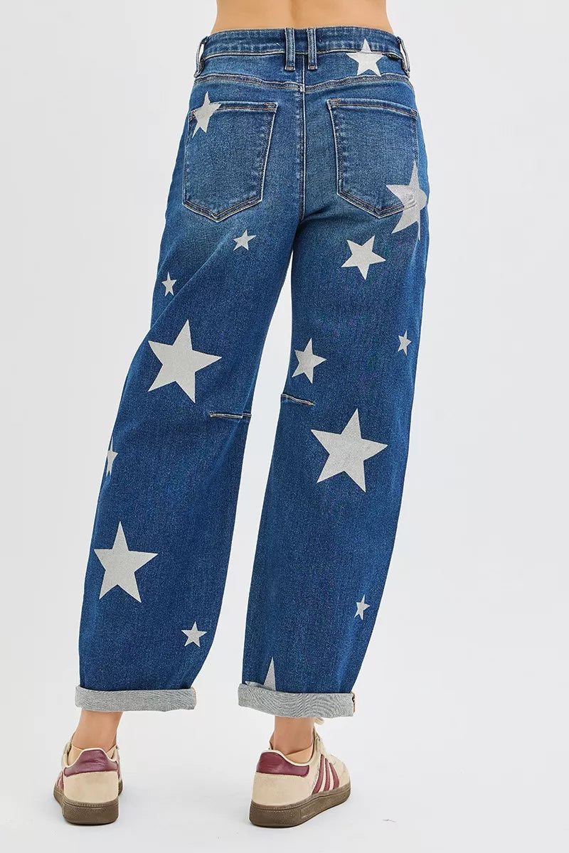 Relaxed fit jeans with playful star print and raw hem