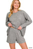Charcoal black long sleeve tee and shorts lounge set