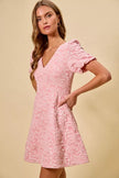 Fit-and-flare mini dress in floral jacquard with structured short sleeves