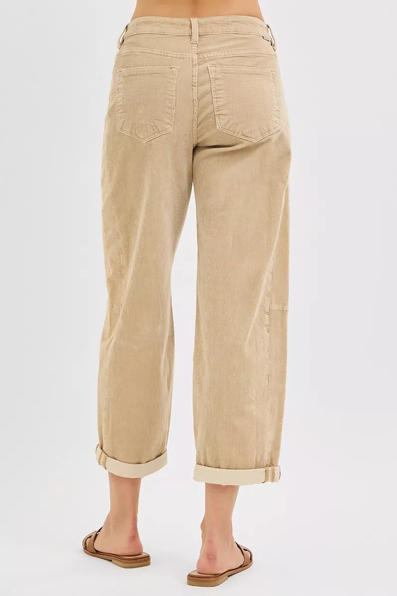 Front view of high-rise cropped pants with relaxed fit