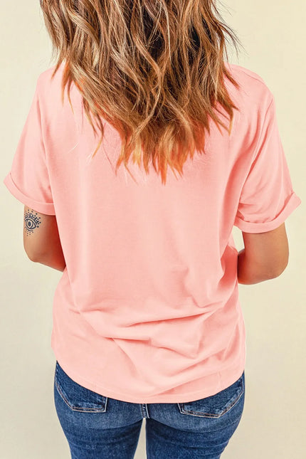Pink sequin bunny t-shirt, soft fabric, relaxed fit, visible eye tattoo on arm