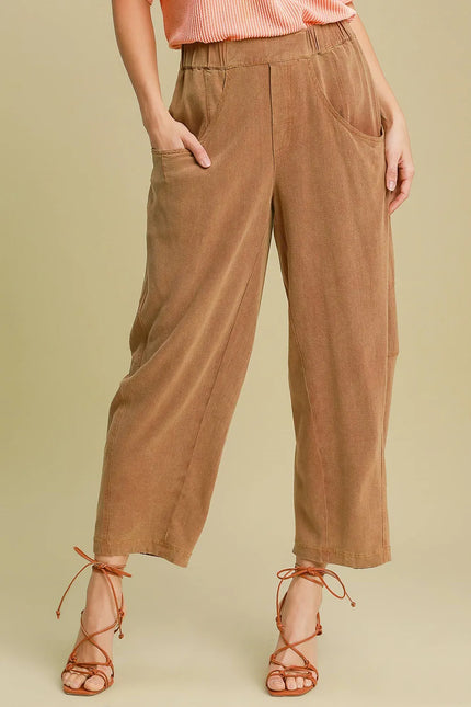 Relaxed linen-cotton pants with elastic waistband