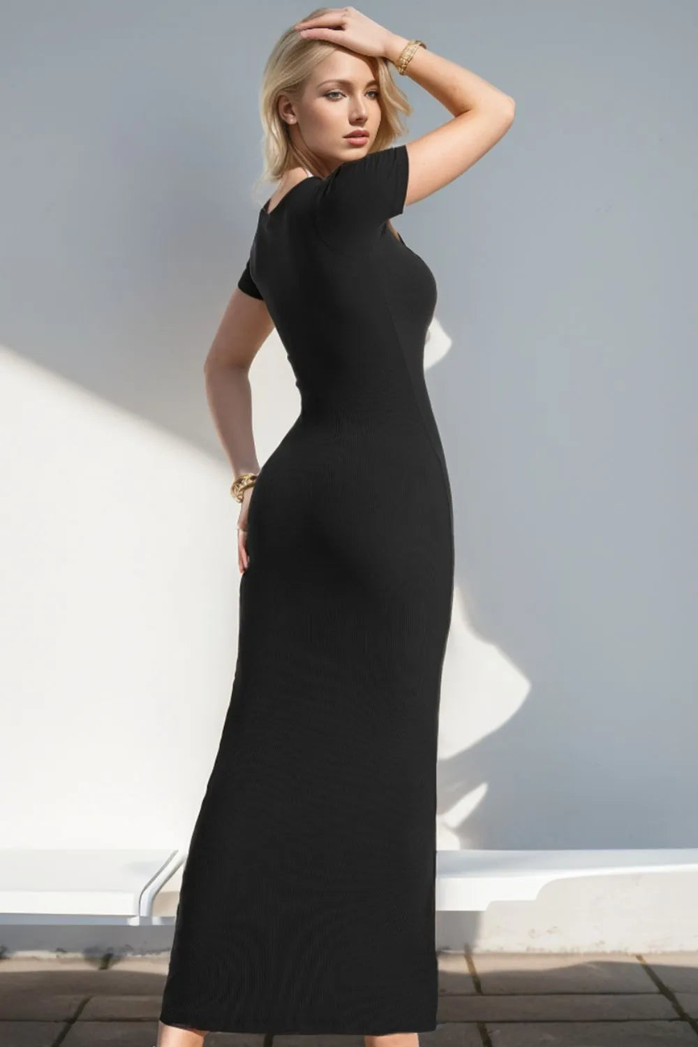Maxi dress in modal-spandex blend worn for a smooth silhouette